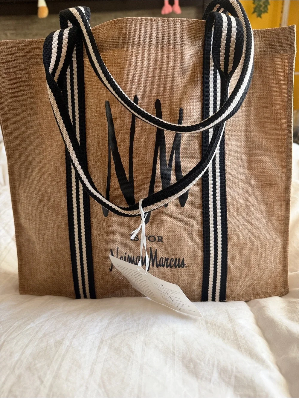 NWT Apple & Bee for Neiman Marcus Jute Tote Bag Large Burlap Beach